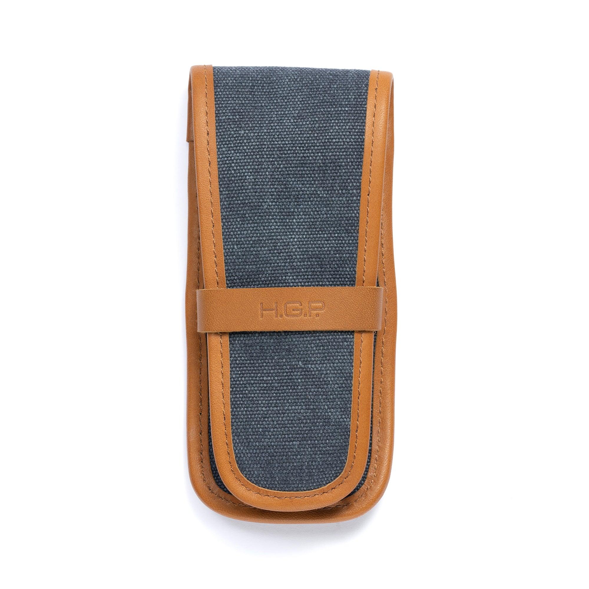 Blue Canvas & Brown Leather Single Watch Pouch - HGP - Dive Watches
