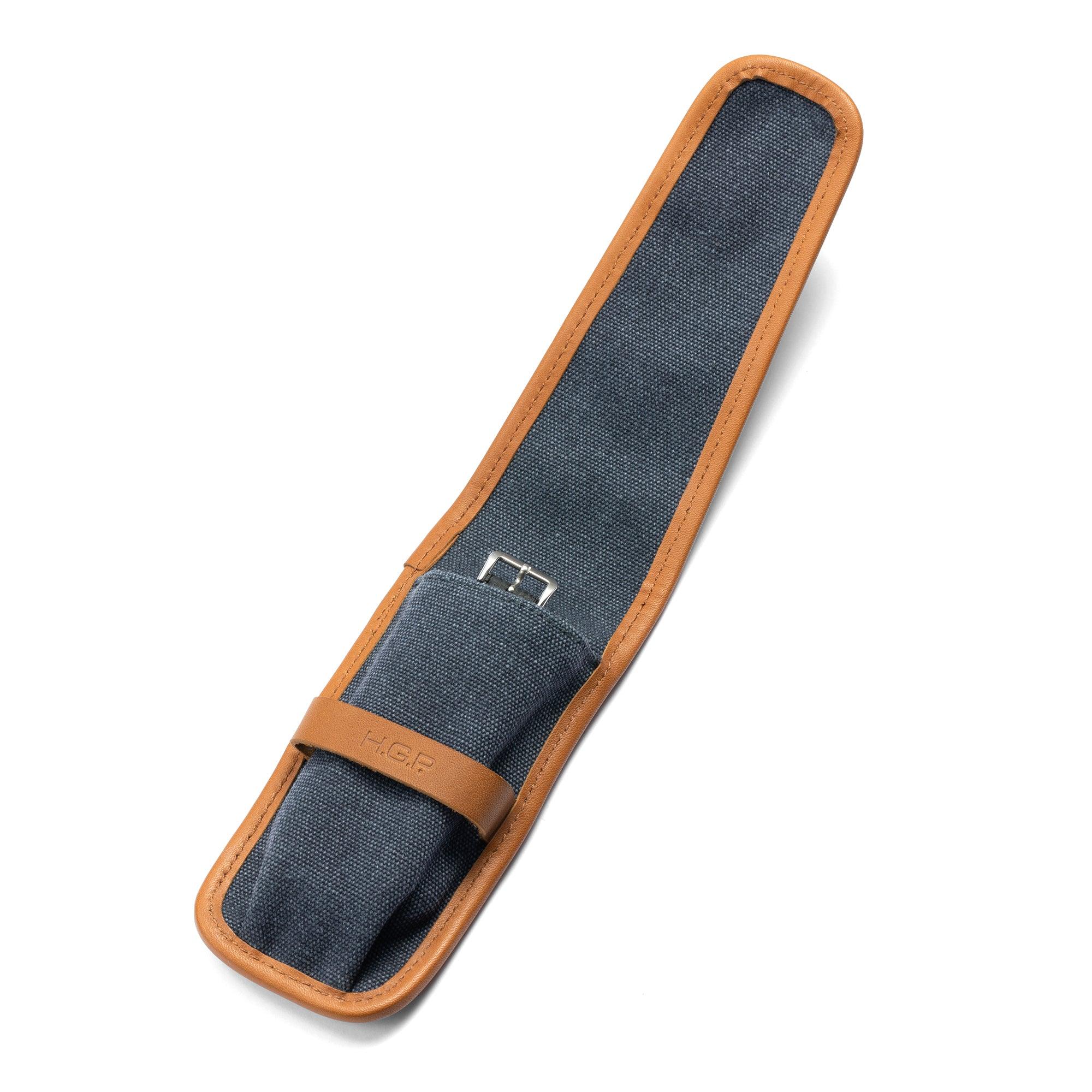 Blue Canvas & Brown Leather Single Watch Pouch - HGP - Dive Watches