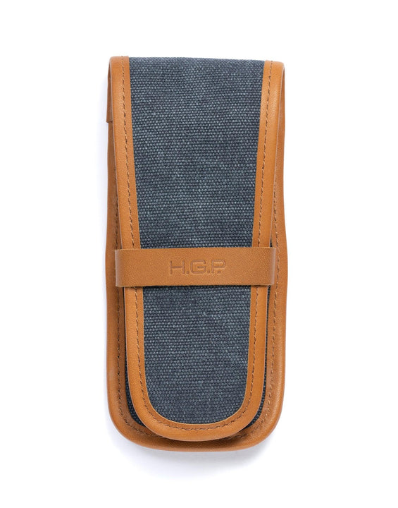 Blue Canvas & Brown Leather Single Watch Pouch