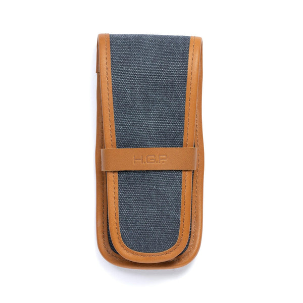Blue Canvas & Brown Leather Single Watch Pouch