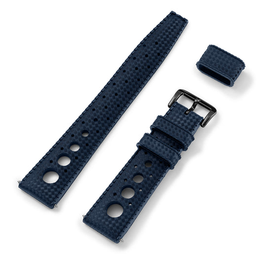 Blue "Rally" Tropic Rubber Strap & Black PVD Steel Buckle - NSA