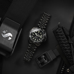 Montre de plongée bracelet Mecaquartz Diver 200M - PVD noir