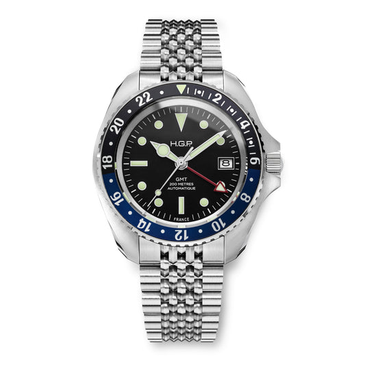 Montre de plongée bracelet automatique Diver GMT 200M - Noir & bleu "Batman"