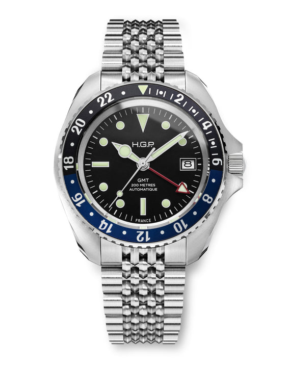 Montre de plongée bracelet automatique Diver GMT 200M - Noir & bleu 