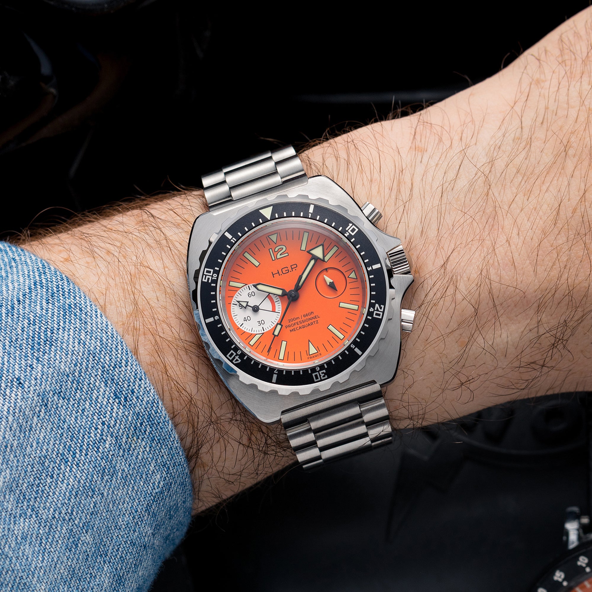 Diver 200M Chrono-Mecaquartz - Orange Dial & White Big-Eye Chronograph