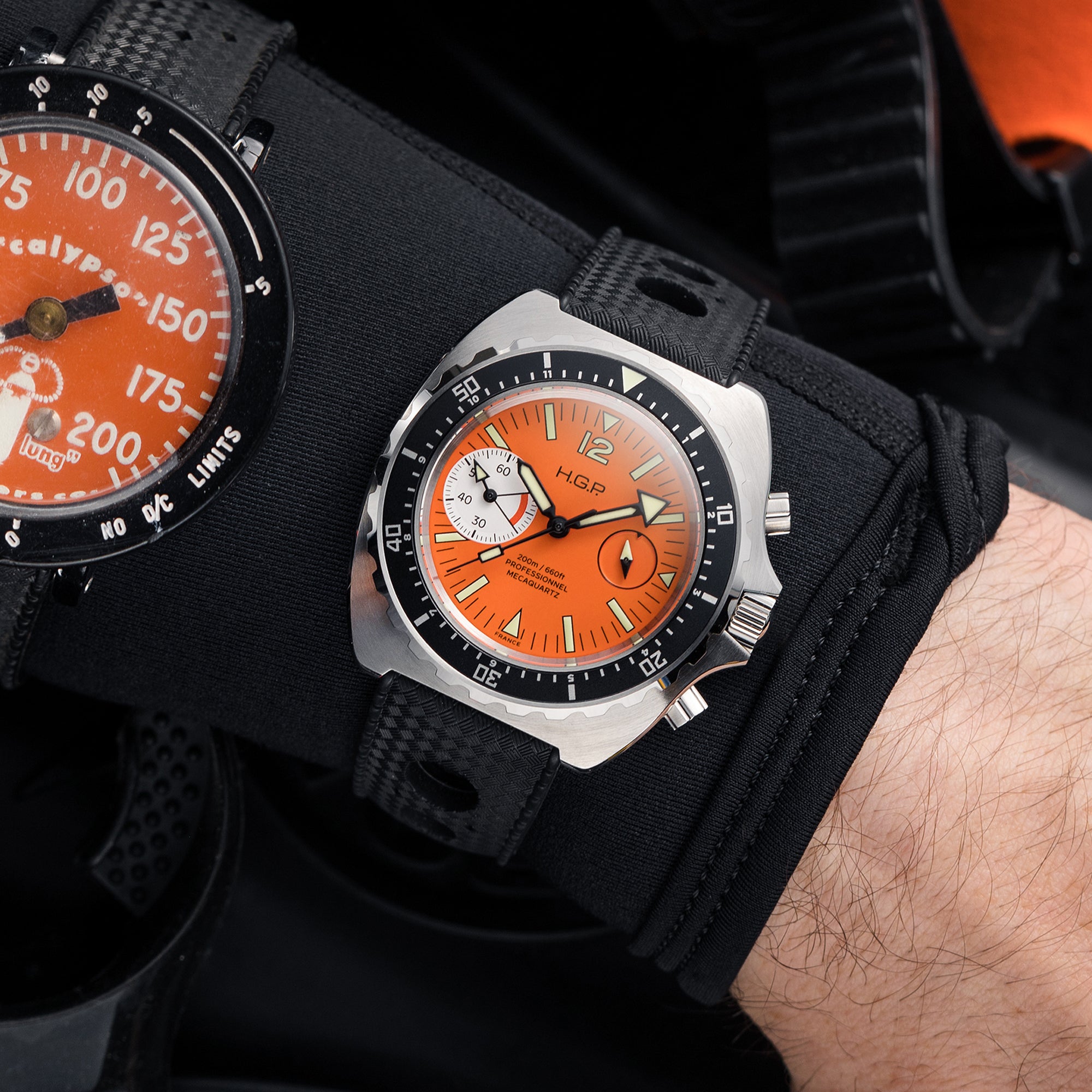 Diver 200M Chrono-Mecaquartz - Orange Dial & White Big-Eye Chronograph