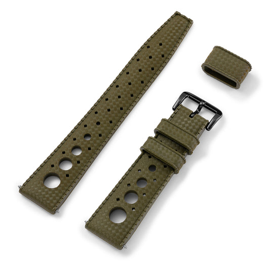 Army Green "Rally" Tropic Rubber Strap & Black PVD Steel Buckle - NSA