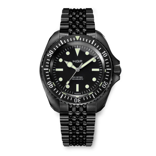 Montre de plongée bracelet Mecaquartz Diver 200M - PVD noir