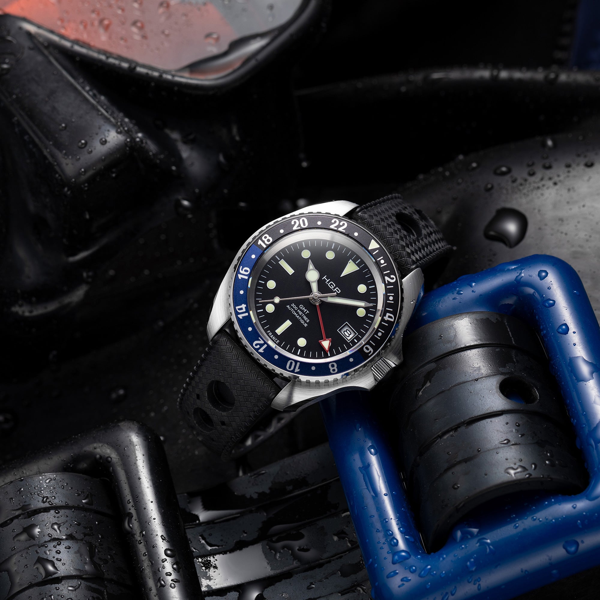 Montre de plongée automatique Diver GMT 200M - Noir & Bleu 