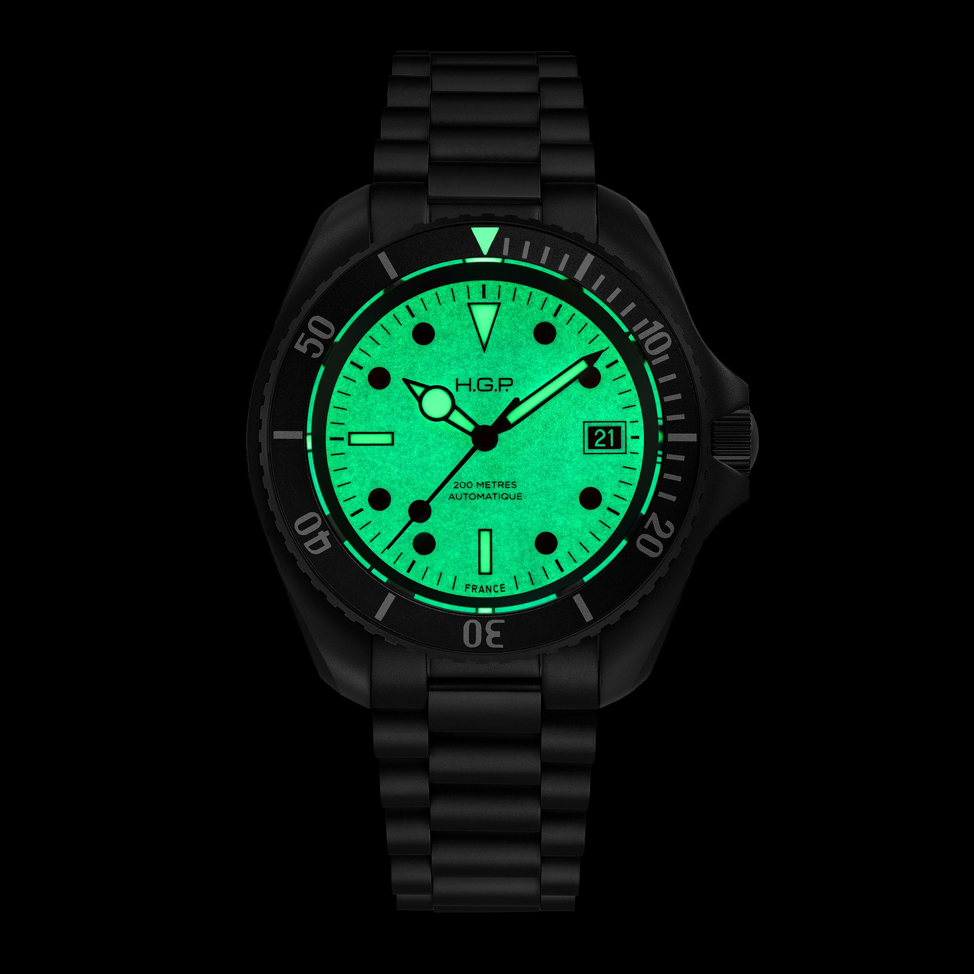 Night Diver 200M Automatic Full Lume Dial & Black PVD Case Diving Watch