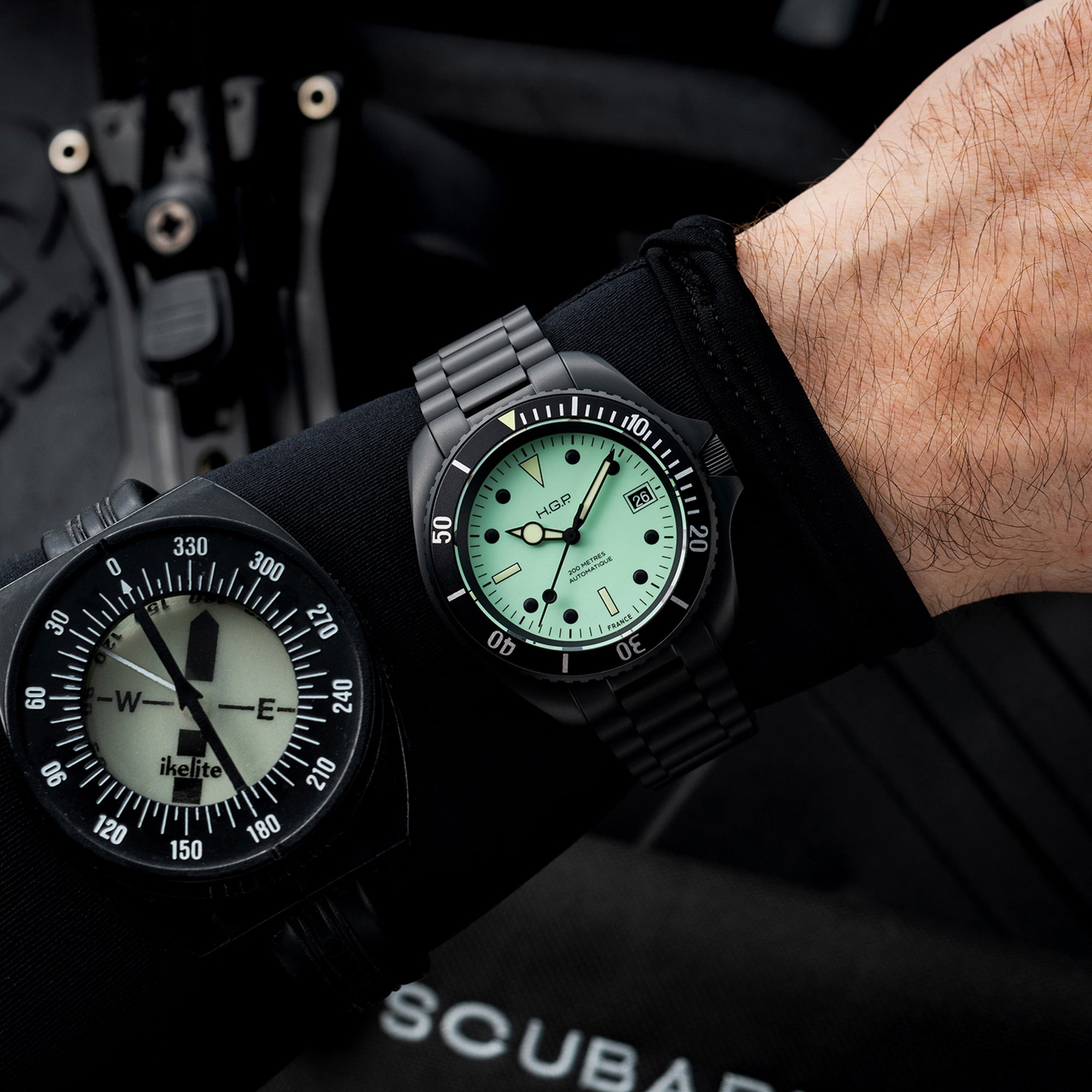 Night Diver 200M Automatic Full Lume Dial & Black PVD Case Diving Watch