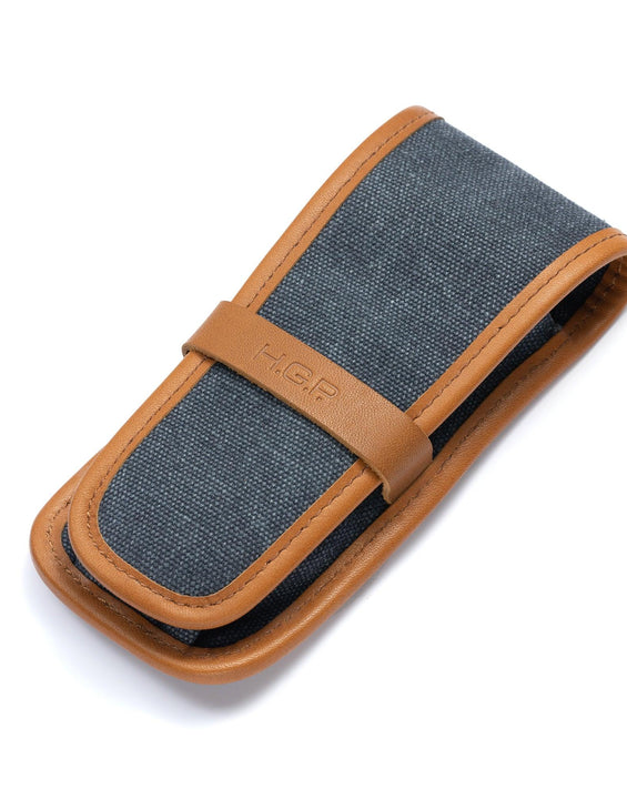 Blue Canvas & Brown Leather Single Watch Pouch