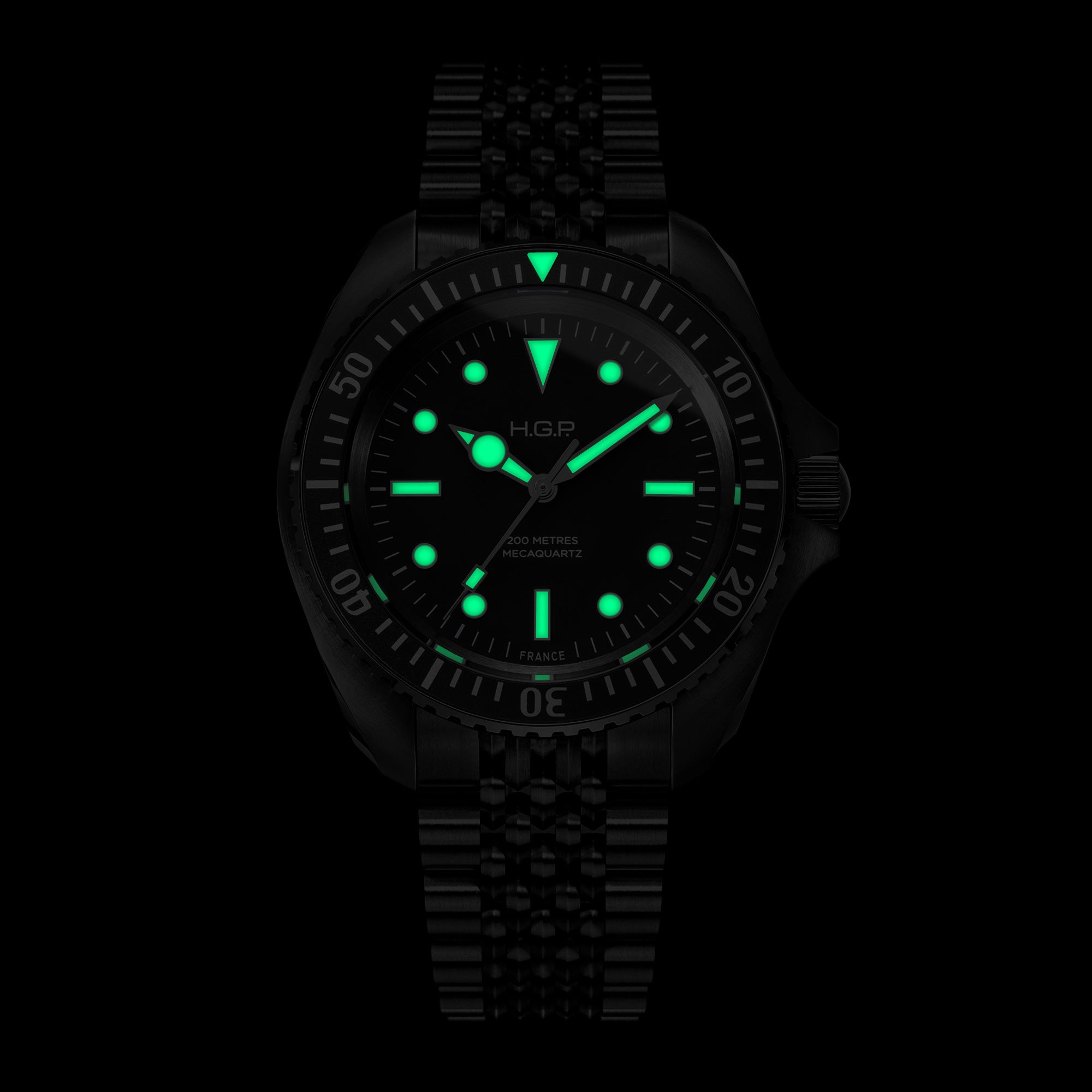 Montre de plongée bracelet Mecaquartz Diver 200M - PVD noir