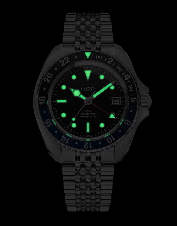 Diver GMT 200M Automatic Bracelet Diving Watch - Blue & Black 